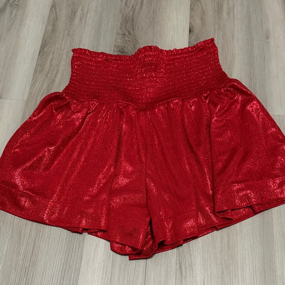 TCEC High Waist Shimmery Red Women’s Shorts